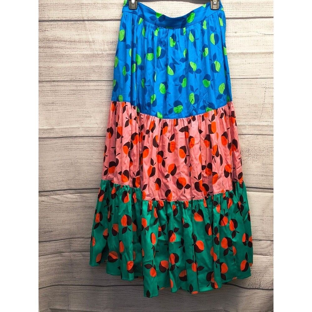 Kate Spade Boho Pleated Colorblock Apple Tiered Maxi Lined Multicolor Skirt 10 - Picture 7 of 7
